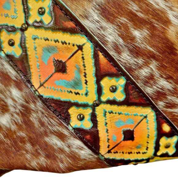 L3 Designs Cowhide Fringed Western Crossbody Bag Brown Yellow One Of A Kind - Picture 7 of 12